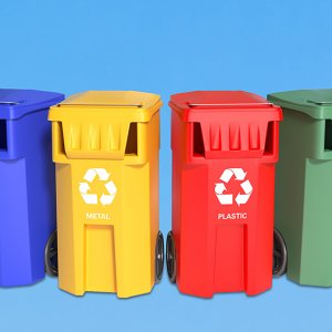 different color garbage cans